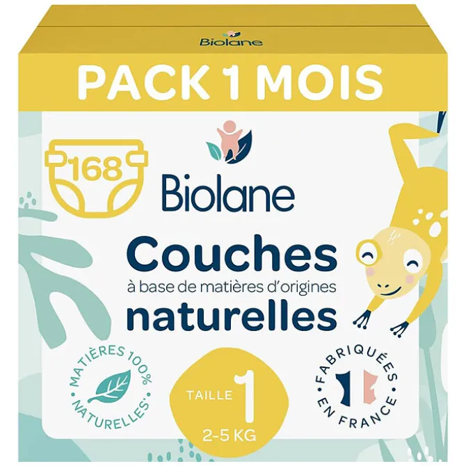 Biolane Pack 1 Mois de 168 Couches Ecologiques - T1