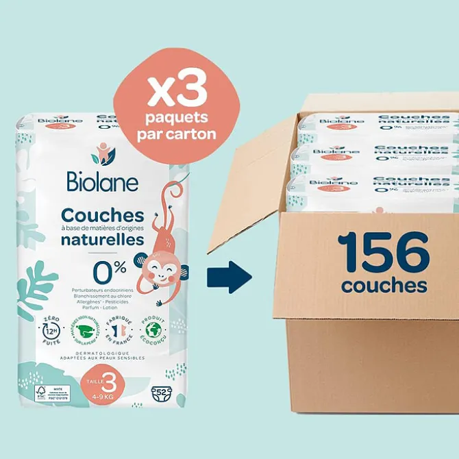 Biolane Pack 1 Mois de 156 Couches Ecologiques - T3