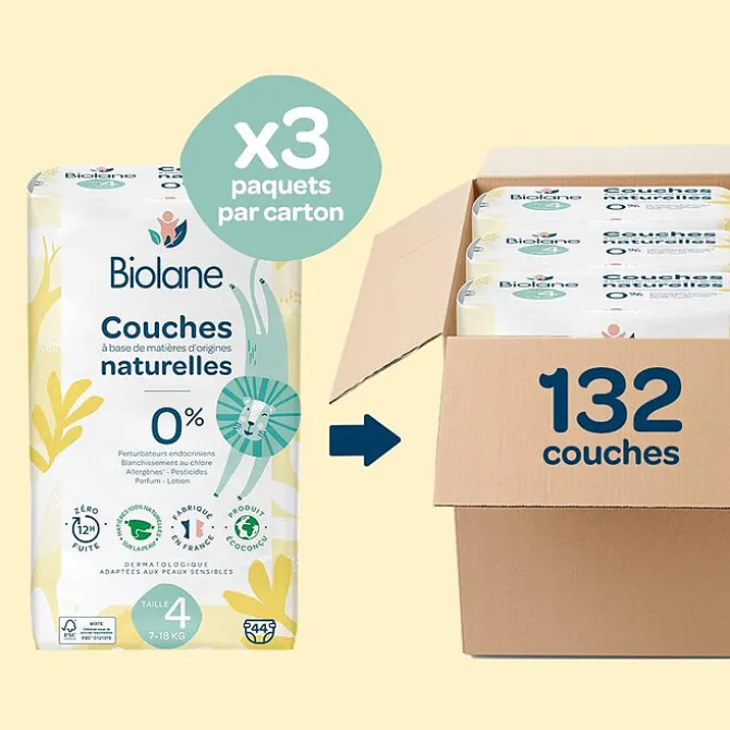 Biolane Pack 1 Mois de 132 Couches Ecologiques - T4