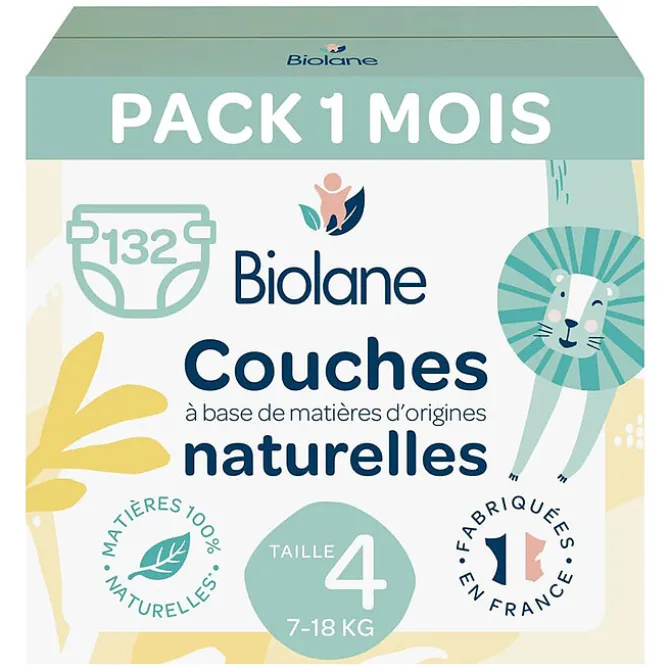 Biolane Pack 1 Mois de 132 Couches Ecologiques - T4