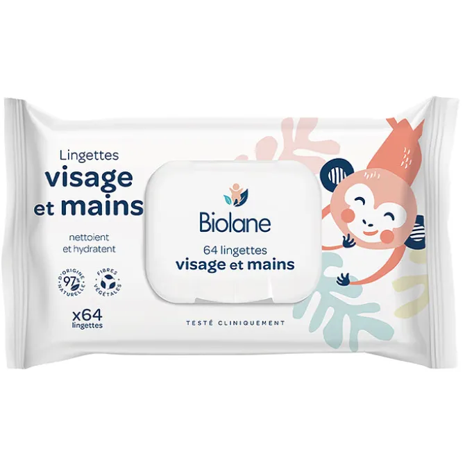 Biolane Paquet de 64 Lingettes Visage et Mains