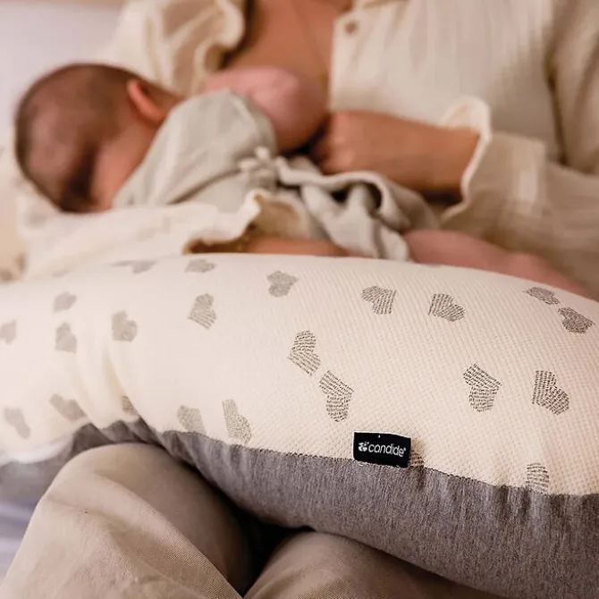 Candide Coussin de Maternité et d'Allaitement Jersey - Coeurs Gris