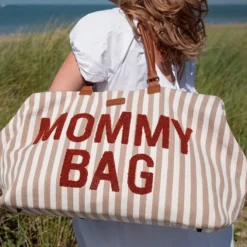 Childhome Mommy Bag Large - Rayures Nude Terracotta