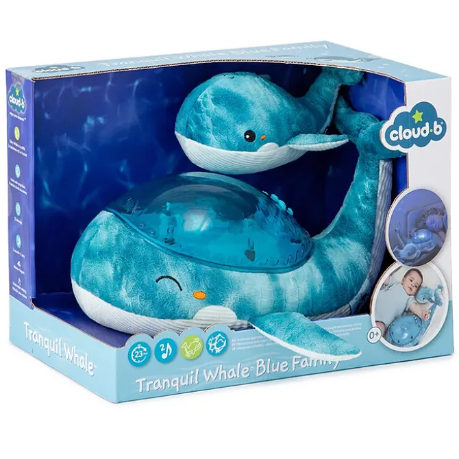 Cloud b Peluche Veilleuse Tranquil Whale Family Blue