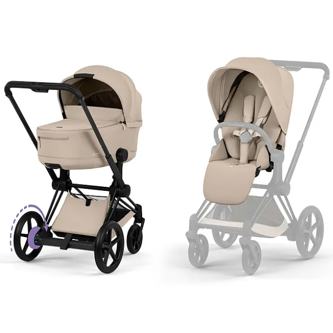 Cybex Pack Poussette e-Priam Confort Matt Black + Nacelle Pliable - Cozy Beige