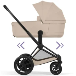 Cybex Pack Poussette e-Priam Confort Matt Black + Nacelle Pliable - Cozy Beige