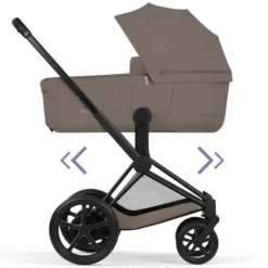 Cybex Pack Poussette e-Priam Confort Matt Black + Nacelle Pliable - Coconut Brown