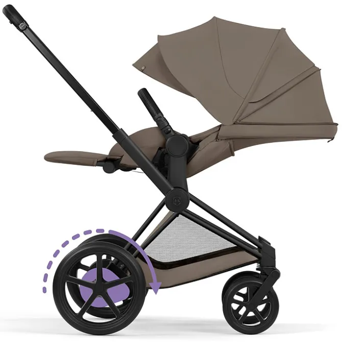Cybex Pack Poussette e-Priam Confort Matt Black + Nacelle Pliable - Coconut Brown