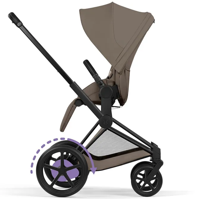 Cybex Pack Poussette e-Priam Confort Matt Black + Nacelle Pliable - Coconut Brown