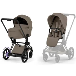 Cybex Pack Poussette e-Priam Confort Matt Black + Nacelle Pliable - Coconut Brown