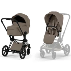 Cybex Pack Poussette Priam Confort Matt Black + Nacelle Pliable - Coconut Brown