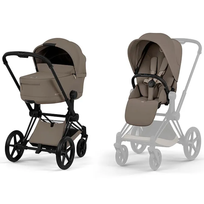 Cybex Pack Poussette Priam Confort Matt Black + Nacelle Pliable - Coconut Brown
