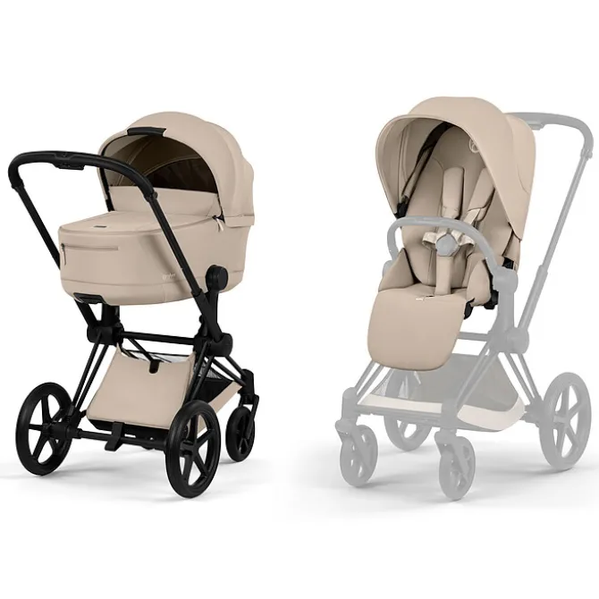 Cybex Pack Poussette Priam Confort Matt Black + Nacelle Pliable - Cozy Beige