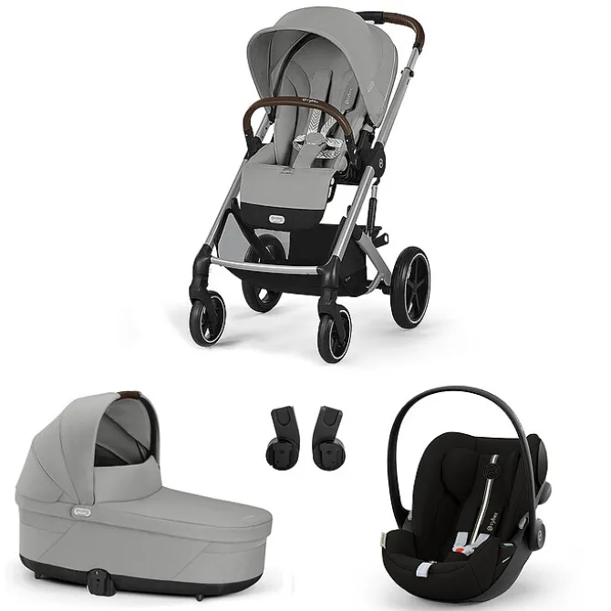 Cybex Poussette Trio Balios S Lux Cadre Argent - Siège Auto Cloud G i-Size - Nacelle S Lux - Stone Grey & Moon Black