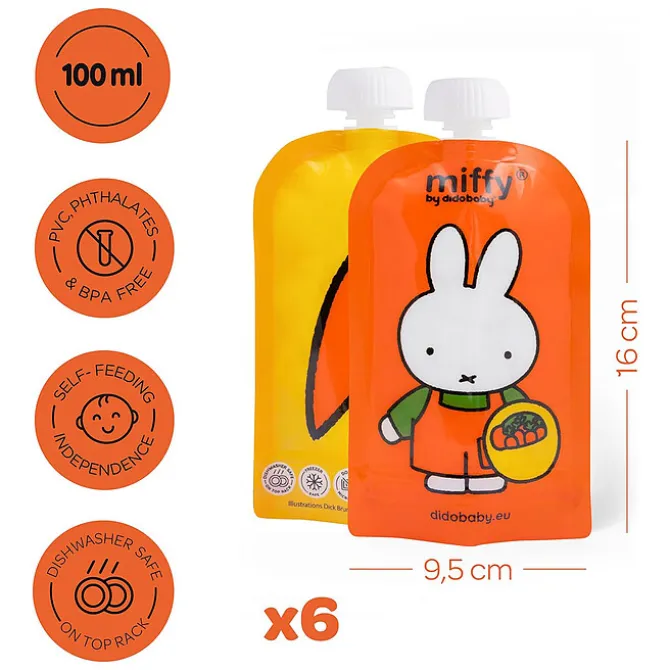 didobaby Lot de 6 Gourdes Réutilisables - Miffy x Didobaby