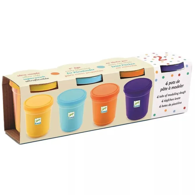 Djeco Lot de 4 Pots de Pâte à Modeler - Nature