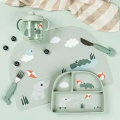 Done by Deer Assiette Stick & Stay Compartimentée - Playground Vert