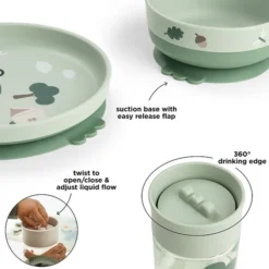 Done by Deer Coffret Repas 3 Pièces avec Gobelet 360° Foodie - Tiny Trails Vert