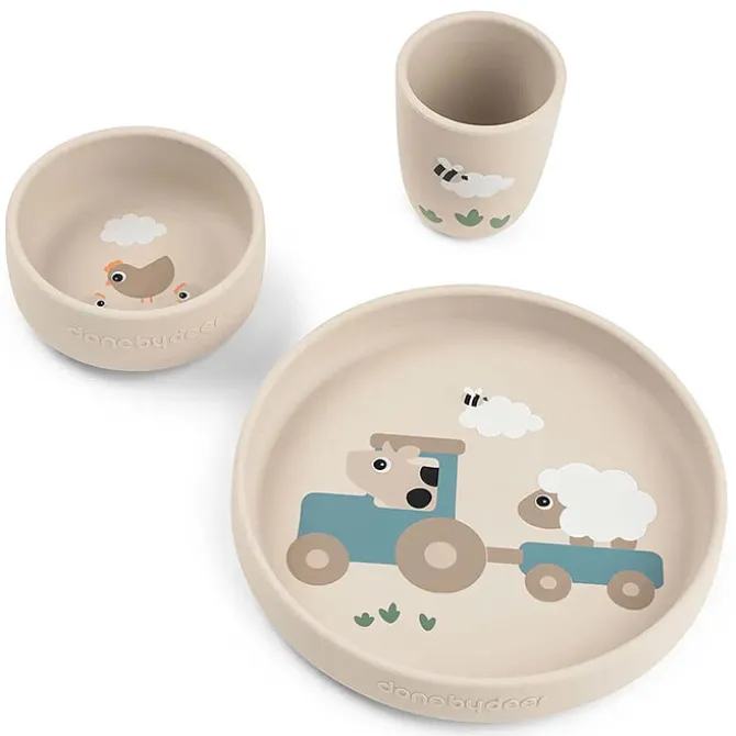 Done by Deer Coffret Repas 3 Pièces Stick & Stay - Tiny Farm Sable
