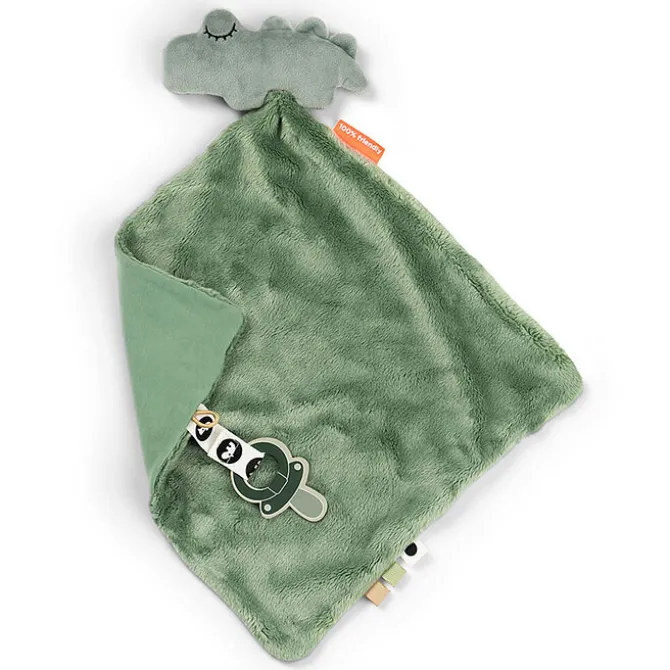 Done by Deer Doudou Plat avec Attache Sucette - Croco Vert