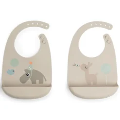 Done by Deer Lot de 2 Bavoirs Silicone - Celebration Sable