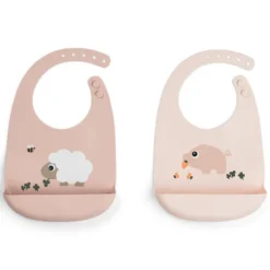 Done by Deer Lot de 2 Bavoirs Silicone - Tiny Farm Rose