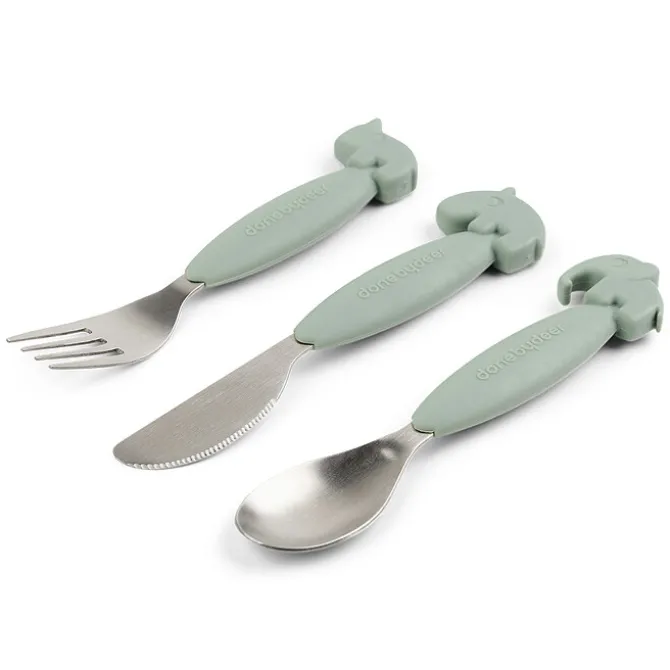 Done by Deer Lot de 3 Couverts Easy Grip - Deer Friends Vert