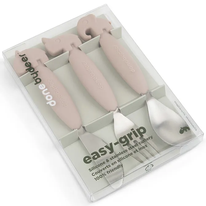 Done by Deer Lot de 3 Couverts Easy Grip - Deer Friends Rose