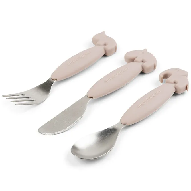 Done by Deer Lot de 3 Couverts Easy Grip - Deer Friends Rose