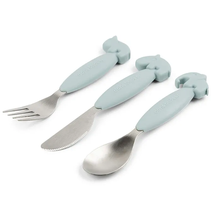Done by Deer Lot de 3 Couverts Easy Grip - Deer Friends Bleu