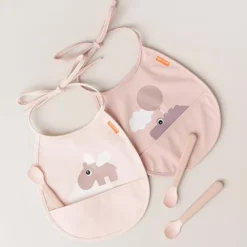 Done by Deer Lot de 2 Petits Bavoirs - Happy Clouds Rose