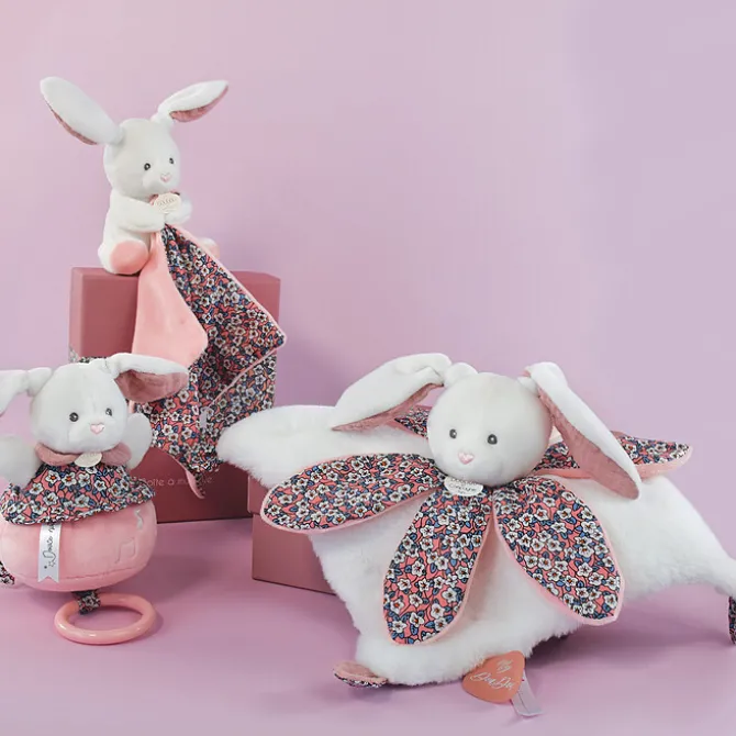 Doudou et Compagnie Peluche Lapin avec son Doudou Boh'aime - Rose