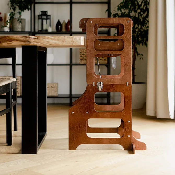 Duck Woodworks Tour de Cuisine Pliable en Bouleau Avec Kit Chaise Haute - Miel