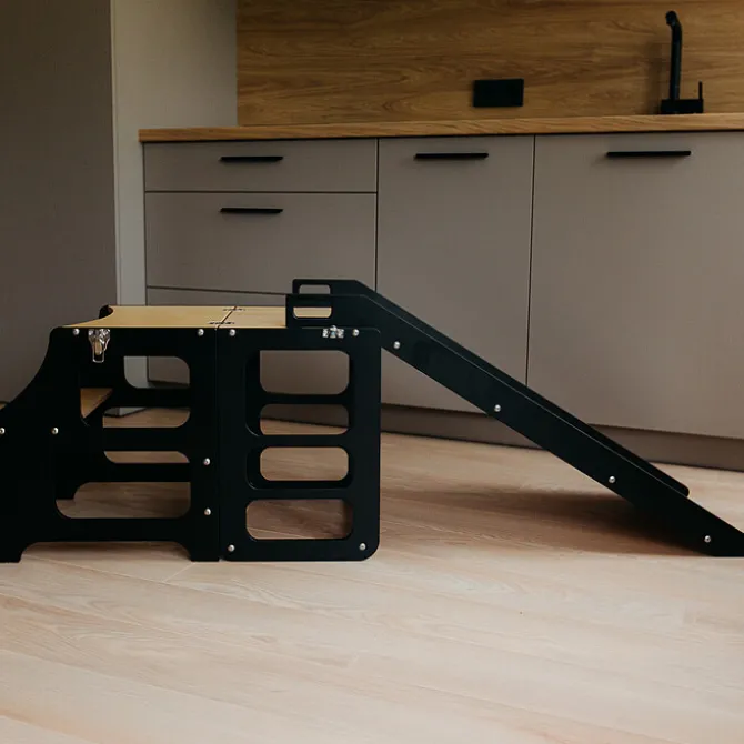 Duck Woodworks Tour de Cuisine Pliable en Bouleau avec Toboggan - Noir