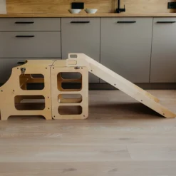 Duck Woodworks Tour de Cuisine Pliable en Bouleau avec Toboggan - Naturel