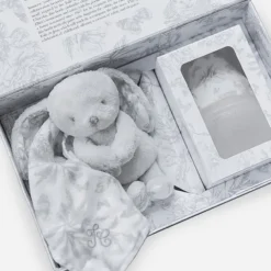 Elhée Coffret Biberon BibRond 150 ml et Doudou - Toile de Jouy Gris