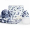 Elhée Coffret Biberon BibRond 150 ml et Doudou - Toile de Jouy Bleu