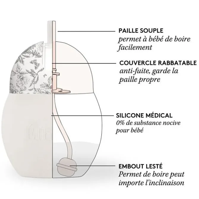 Elhée Tasse avec Paille Lestée Coconut Toile de Jouy Gris - 240 ml