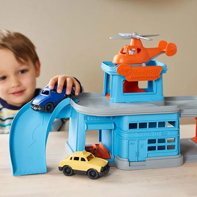 Green Toys Garage Hélicoptère et ses 2 véhicules