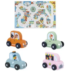 Janod Pack Tapis Ville et 4 Voitures - Cross Roads