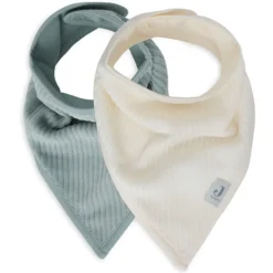 Jollein Lot de 2 Bavoirs Bandana Velvet Rib - Sea Green & Ivory