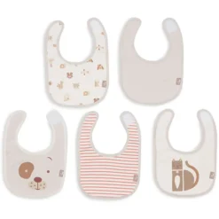 Jollein Lot de 5 Bavoirs Imperméables - Animal Friends
