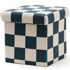 Kid's Concept Pouf Assise avec Rangement - Carreaux Damiers Bleu