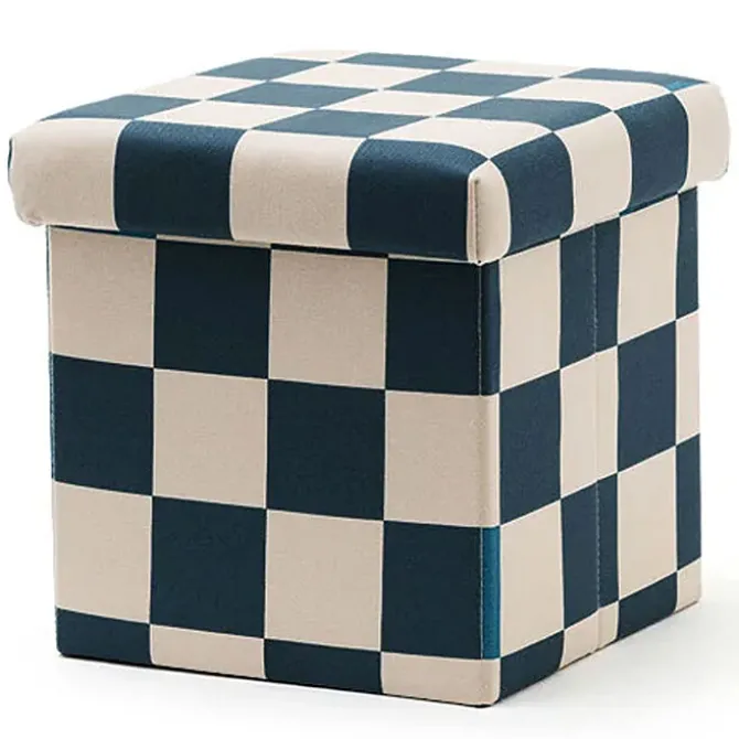 Kid's Concept Pouf Assise avec Rangement - Carreaux Damiers Bleu