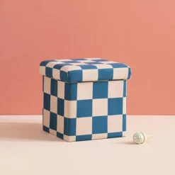 Kid's Concept Pouf Assise avec Rangement - Carreaux Damiers Bleu