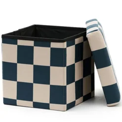 Kid's Concept Pouf Assise avec Rangement - Carreaux Damiers Bleu