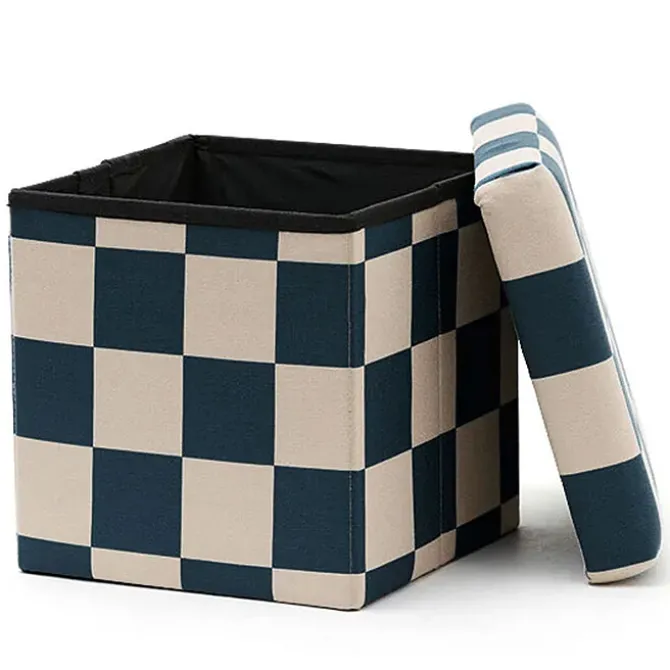 Kid's Concept Pouf Assise avec Rangement - Carreaux Damiers Bleu