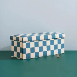 Kid's Concept Pouf Banc de Rangement - Carreaux Damiers Bleu