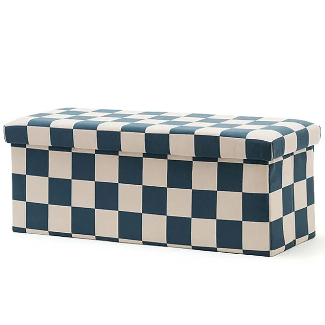 Kid's Concept Pouf Banc de Rangement - Carreaux Damiers Bleu