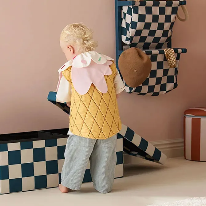 Kid's Concept Pouf Banc de Rangement - Carreaux Damiers Bleu